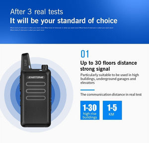 Planet Gates 2pcs Zastone X6 Mini Walkie Talkie UHF 400-470Mhz 16 Channels Two way radio With Headsets Portable Communication Equipment ZT-X6