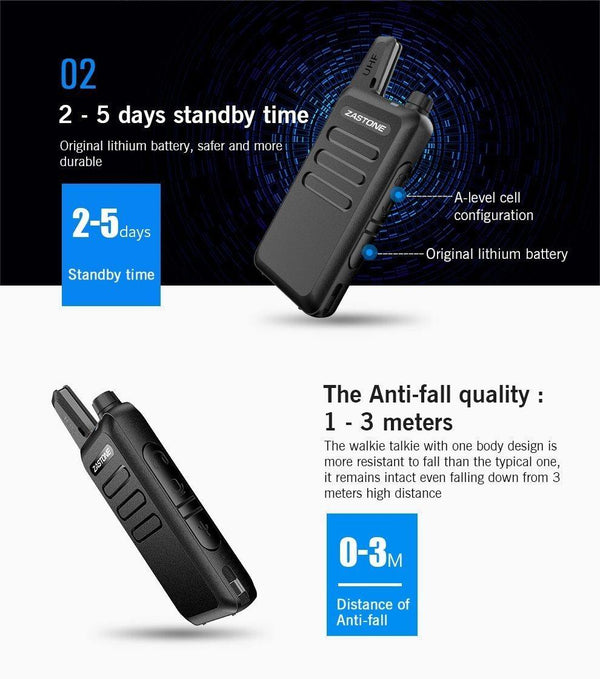 Planet Gates 2pcs Zastone X6 Mini Walkie Talkie UHF 400-470Mhz 16 Channels Two way radio With Headsets Portable Communication Equipment ZT-X6