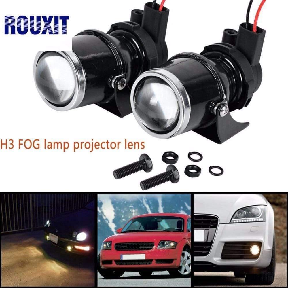 Planet Gates 2x 12V 55W Universal H3 Retrofit Projector Glass Lens Driving Fog Lamp Light Halogen Bulb Bracket Kit