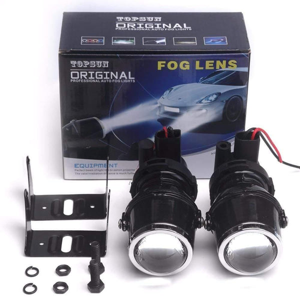 Planet Gates 2x 12V 55W Universal H3 Retrofit Projector Glass Lens Driving Fog Lamp Light Halogen Bulb Bracket Kit