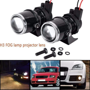 Planet Gates 2x 12V 55W Universal H3 Retrofit Projector Glass Lens Driving Fog Lamp Light Halogen Bulb Bracket Kit