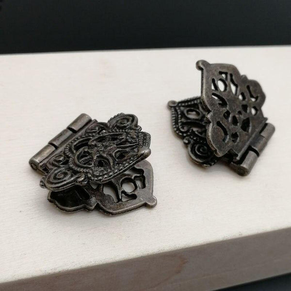 2x Antique Bronze Mini Lace Hinge Small Decorative Jewelry Wooden Box Cabinet Door Butt Hinges with Nails Furniture Accessories