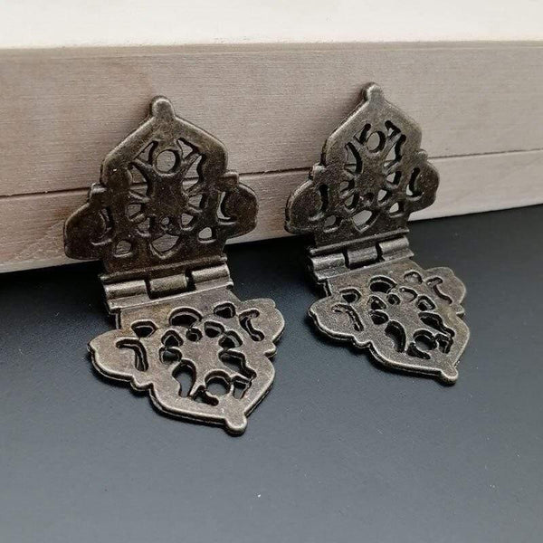 2x Antique Bronze Mini Lace Hinge Small Decorative Jewelry Wooden Box Cabinet Door Butt Hinges with Nails Furniture Accessories