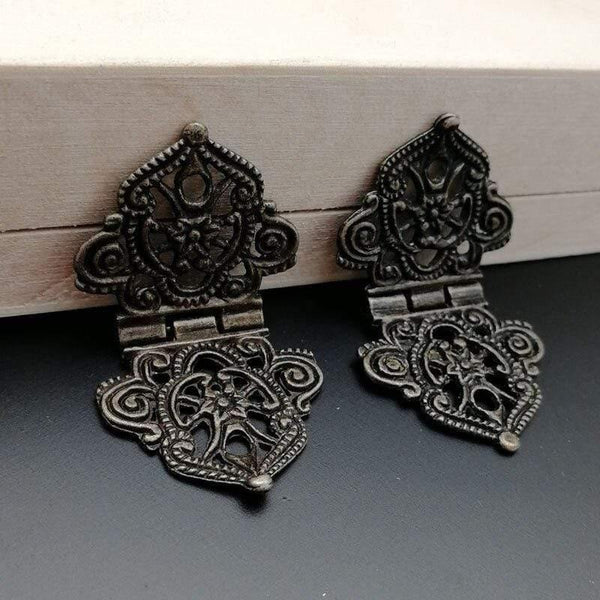 2x Antique Bronze Mini Lace Hinge Small Decorative Jewelry Wooden Box Cabinet Door Butt Hinges with Nails Furniture Accessories