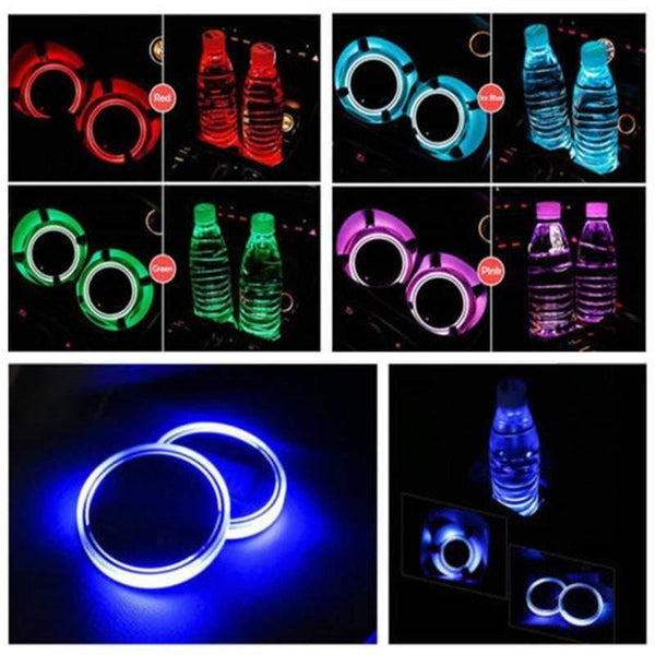 Planet Gates 2X Car LED Light Cup Holder Automotive Interior USB Colorful Atmosphere Lights Lamp Drink Holder Anti-Slip Mat Auto Products
