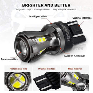 Planet Gates 2x Newest 7443 7444 7440 7441 992 W21/5W LED Bulbs with Projector for Reverse Brake Tail RV Turn Signal Lights White 6000K