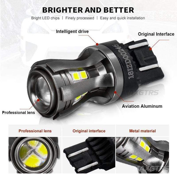 Planet Gates 2x Newest 7443 7444 7440 7441 992 W21/5W LED Bulbs with Projector for Reverse Brake Tail RV Turn Signal Lights White 6000K