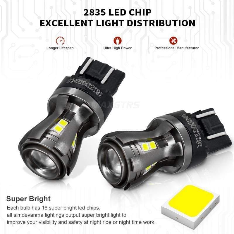 Planet Gates 2x Newest 7443 7444 7440 7441 992 W21/5W LED Bulbs with Projector for Reverse Brake Tail RV Turn Signal Lights White 6000K