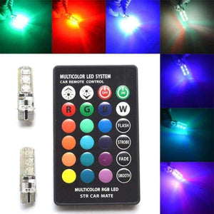 Planet Gates 2X T10 Silica Gel RGB w5w LED with Remote Controller RGBW 501 194 168 6SMD 5050 Strobe Car Wedge Side Light DC 12V Car Bulbs