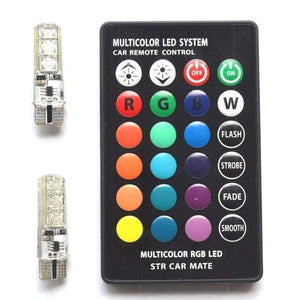 Planet Gates 2X T10 Silica Gel RGB w5w LED with Remote Controller RGBW 501 194 168 6SMD 5050 Strobe Car Wedge Side Light DC 12V Car Bulbs