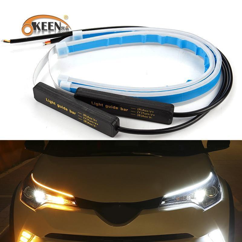 Planet Gates 2x Ultrafine Cars DRL LED Daytime Running Lights White Turn Signal Yellow Guide Strip for Headlight Assembly Drop Shipping