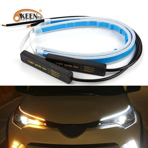 Planet Gates 2x Ultrafine Cars DRL LED Daytime Running Lights White Turn Signal Yellow Guide Strip for Headlight Assembly Drop Shipping