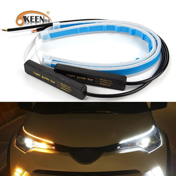 Planet Gates 2x Ultrafine Cars DRL LED Daytime Running Lights White Turn Signal Yellow Guide Strip for Headlight Assembly Drop Shipping