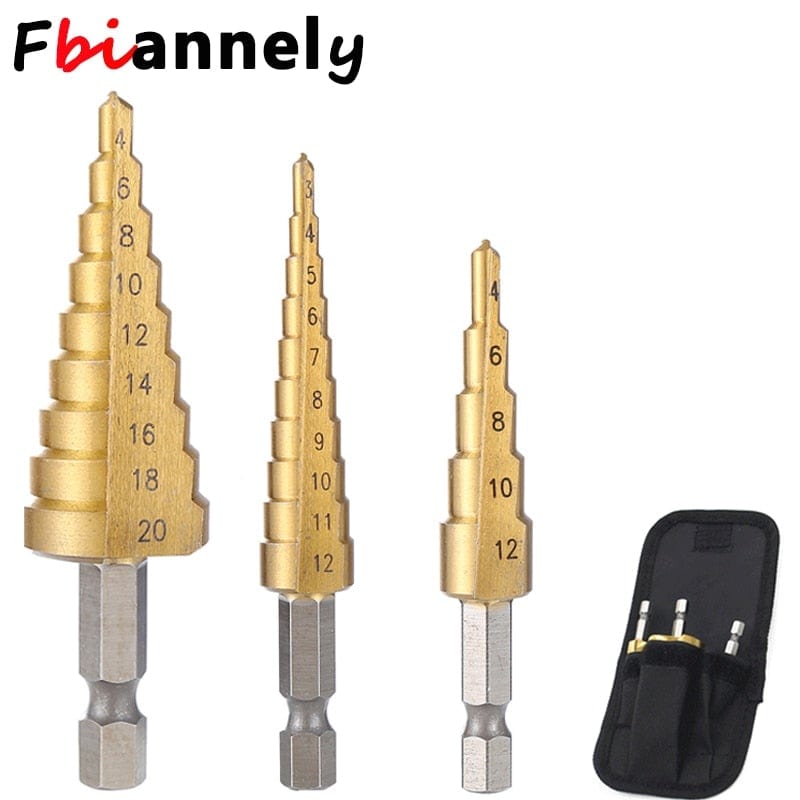 Planet Gates 3-12mm 4-12mm 4-20mm HSS Straight Groove Step Drill Bit Set Titanium Coated Wood Metal Hole Cutter Core Drill Bit Set