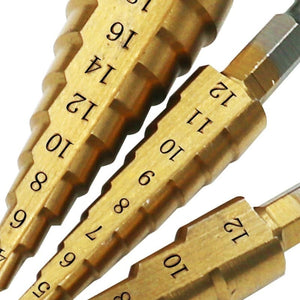 Planet Gates 3-12mm 4-12mm 4-20mm HSS Straight Groove Step Drill Bit Set Titanium Coated Wood Metal Hole Cutter Core Drill Bit Set