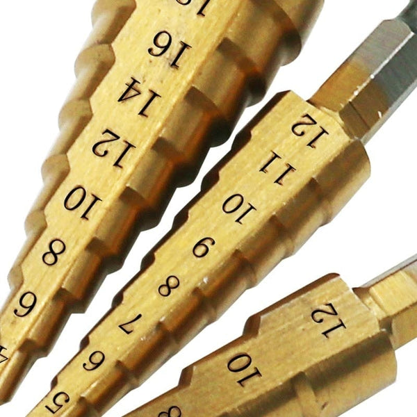 Planet Gates 3-12mm 4-12mm 4-20mm HSS Straight Groove Step Drill Bit Set Titanium Coated Wood Metal Hole Cutter Core Drill Bit Set