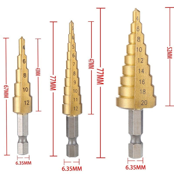 Planet Gates 3-12mm 4-12mm 4-20mm HSS Straight Groove Step Drill Bit Set Titanium Coated Wood Metal Hole Cutter Core Drill Bit Set