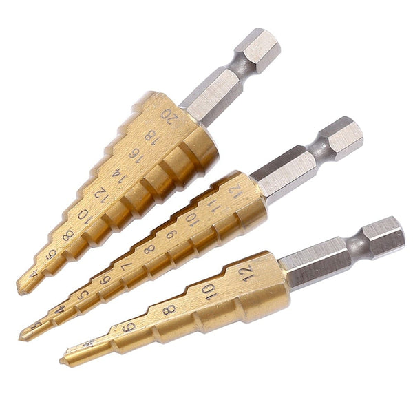 Planet Gates 3-12mm 4-12mm 4-20mm HSS Straight Groove Step Drill Bit Set Titanium Coated Wood Metal Hole Cutter Core Drill Bit Set