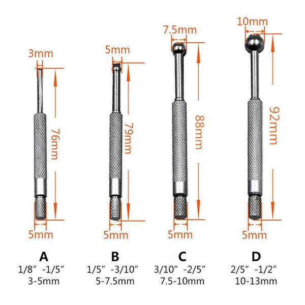 3-14mm Small Hole Bore Gauge 4Pcs Ball Type Telescoping Measure Gauge 1/8" To 1/2" Measuring Tools Adjustable