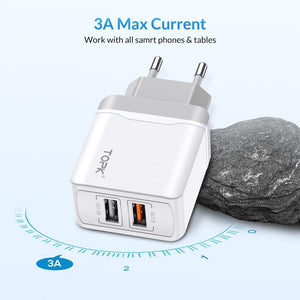 Planet Gates 3.1A EU White TOPK Quick Charge 3.0 18W USB Charger for iPhone Xs X 8 7 Fast Phone Charger for Samsung Xiaomi Huawei Wall Charger EU Adapter