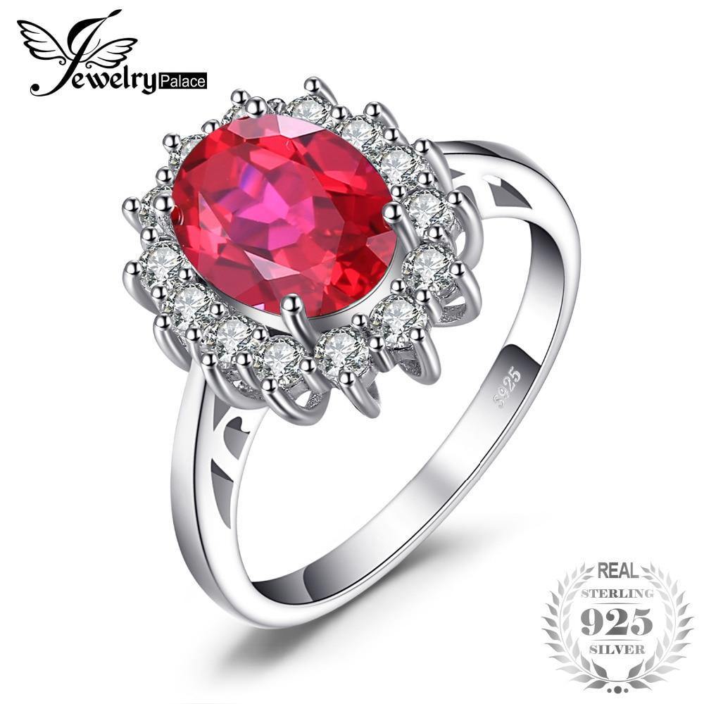 Planet Gates 3.2ct Created Red Ruby Engagement 925 Sterling Silver Ring For Women Gift