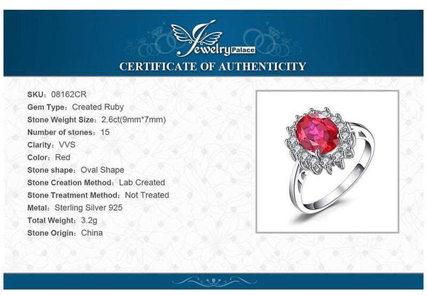 Planet Gates 3.2ct Created Red Ruby Engagement 925 Sterling Silver Ring For Women Gift