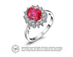 Planet Gates 3.2ct Created Red Ruby Engagement 925 Sterling Silver Ring For Women Gift
