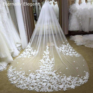 Planet Gates 3*3 Meter White/Ivory Cathedral Wedding Veils Long Appliqued Flower Bridal Veil with Comb Wedding Accessories Mantilla E25