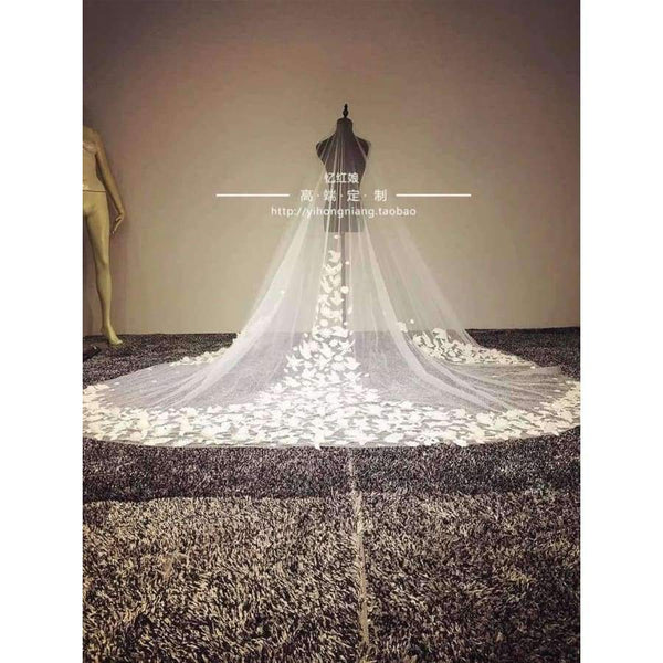 Planet Gates 3*3 Meter White/Ivory Cathedral Wedding Veils Long Appliqued Flower Bridal Veil with Comb Wedding Accessories Mantilla E25