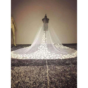 Planet Gates 3*3 Meter White/Ivory Cathedral Wedding Veils Long Appliqued Flower Bridal Veil with Comb Wedding Accessories Mantilla E25