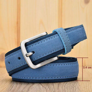 Men Oxford Fabric Suede Leather Belt High Quality Genuine Leather Luxury Pin Buckle For Men 3.5 Cm And 3.8 Cm Width