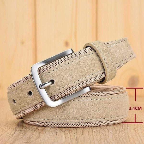 Men Oxford Fabric Suede Leather Belt High Quality Genuine Leather Luxury Pin Buckle For Men 3.5 Cm And 3.8 Cm Width