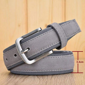 Men Oxford Fabric Suede Leather Belt High Quality Genuine Leather Luxury Pin Buckle For Men 3.5 Cm And 3.8 Cm Width