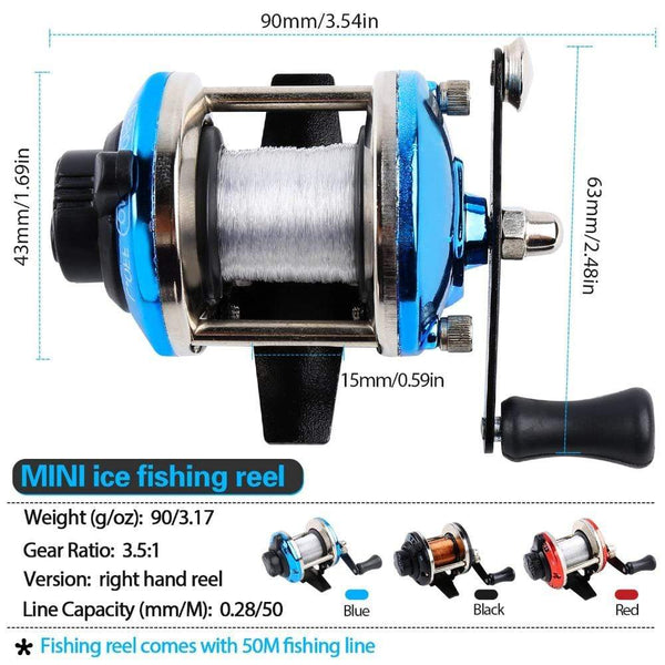 Planet Gates 3.5:1 Gear Ratio 3 Color Mini Trolling Reel Casting Ice Fishing Reel Baitcasting Reels Coil Come with 50M Nylon Line