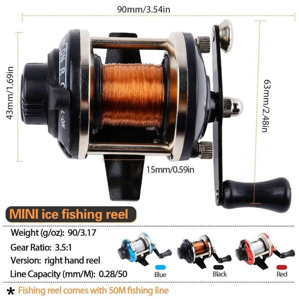Planet Gates 3.5:1 Gear Ratio 3 Color Mini Trolling Reel Casting Ice Fishing Reel Baitcasting Reels Coil Come with 50M Nylon Line