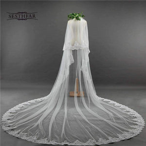 Planet Gates 3.5 Meter White Ivory Cathedral Wedding Veils Long Edge Bridal Veil with Comb Wedding Accessories Bride Mantilla Wedding Veil