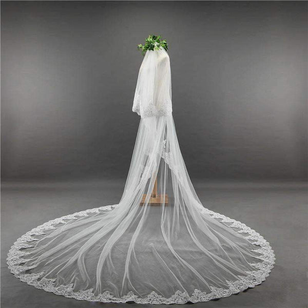 Planet Gates 3.5 Meter White Ivory Cathedral Wedding Veils Long Edge Bridal Veil with Comb Wedding Accessories Bride Mantilla Wedding Veil