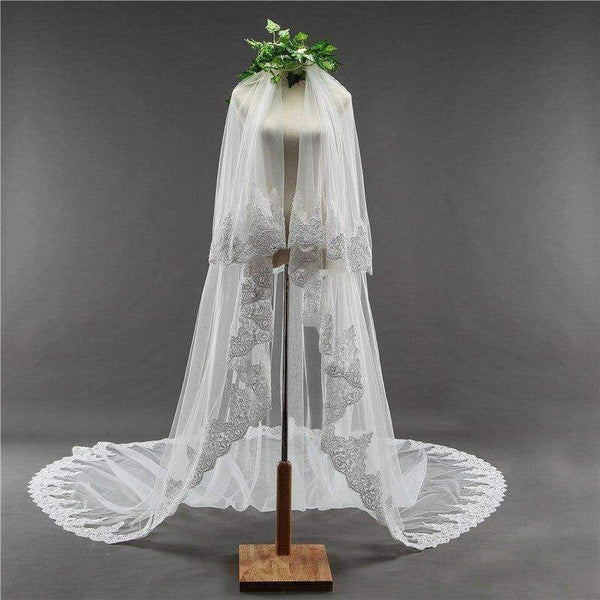 Planet Gates 3.5 Meter White Ivory Cathedral Wedding Veils Long Edge Bridal Veil with Comb Wedding Accessories Bride Mantilla Wedding Veil