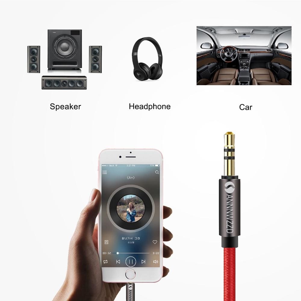 Planet Gates 3.5mm Audio Cable Stereo Auxiliary AUX Cord Gold-Plated Male to Male Braid Cable for Car Home Stereo Headphone Speaker 3.5 Jack