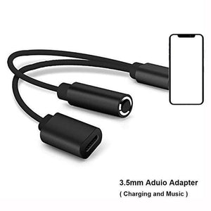 Planet Gates 3.5mm BLACK Double jack Adapter For lightning iPhone 7 8 X XS XR Charger call or Music and 3.5mm headphone aux audio Converter Support iOS12