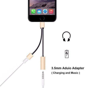 Planet Gates 3.5mm Gold Double jack Adapter For lightning iPhone 7 8 X XS XR Charger call or Music and 3.5mm headphone aux audio Converter Support iOS12