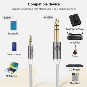 Planet Gates 3.5mm to 6.35mm Jack Adapter Gold Plated Aux Cable 1m 2m 3m for Amplifier CD Player Speaker 3.5 to 6.5 Male to Male Audio Cable