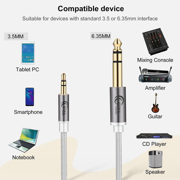 Planet Gates 3.5mm to 6.35mm Jack Adapter Gold Plated Aux Cable 1m 2m 3m for Amplifier CD Player Speaker 3.5 to 6.5 Male to Male Audio Cable
