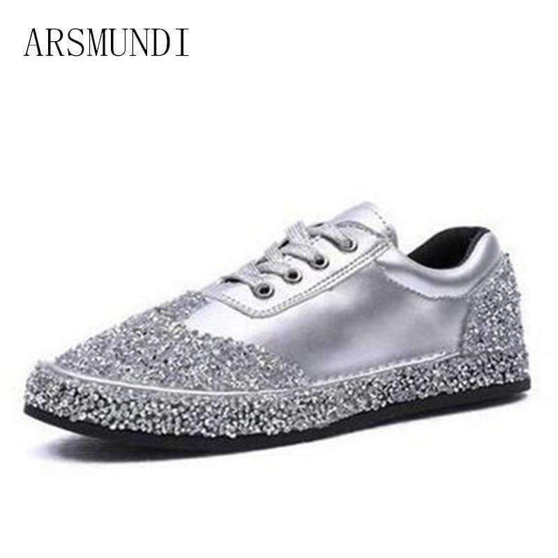 Planet Gates 3 / 6 ARSMUNDI 2018 Fashion Women Lace Up Glitter White Sole Street Sneakers Women Vulcanization Shoes Breathable Casual Shoe L408