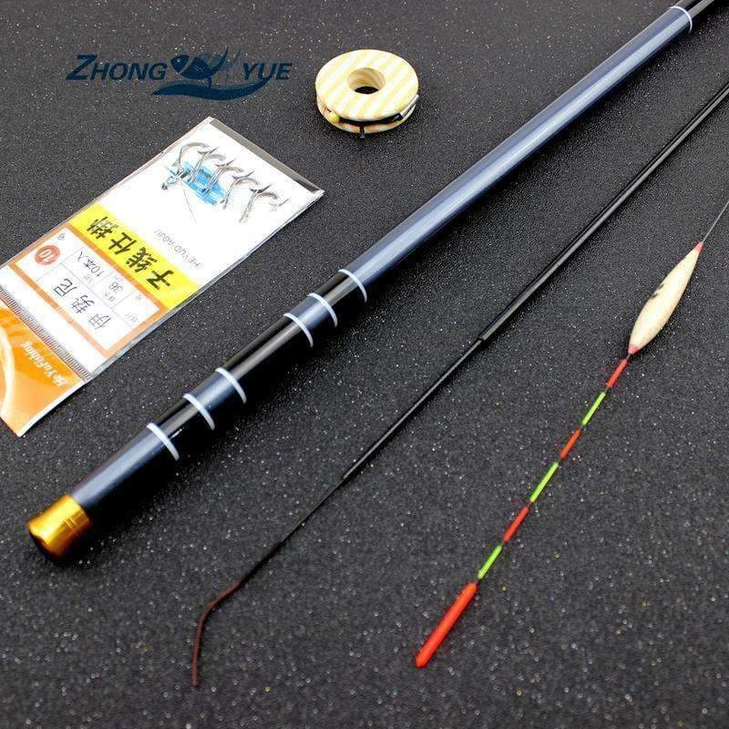 Planet Gates 3.6M-7.2M Carbon Fiber Telescopic Fishing Rod Super Hard Ultra Light Carp Fishing Pole Stream Fishing Rod Hooks Set