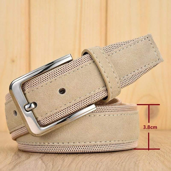 Men Oxford Fabric Suede Leather Belt High Quality Genuine Leather Luxury Pin Buckle For Men 3.5 Cm And 3.8 Cm Width