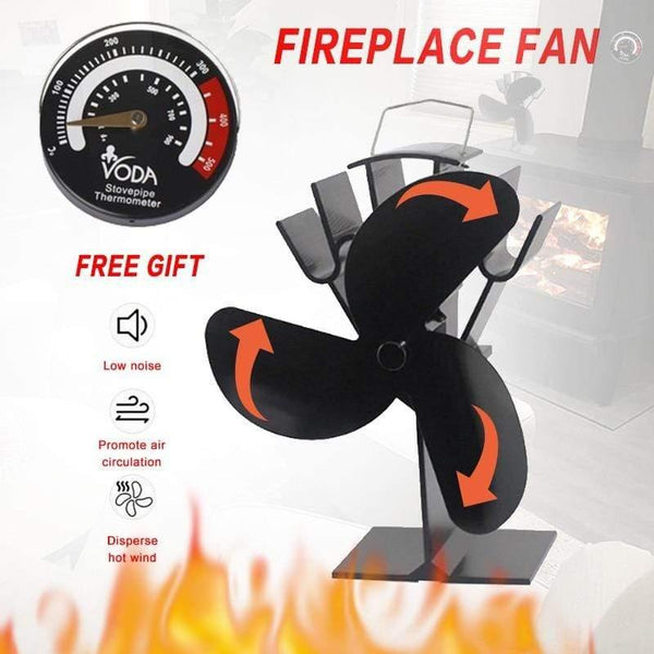 3-Blade Black Thermal Power Furnace Fan Evenly Distributed Heat Wood / Log Burner / Fireplace Harmless Fireplace Fan