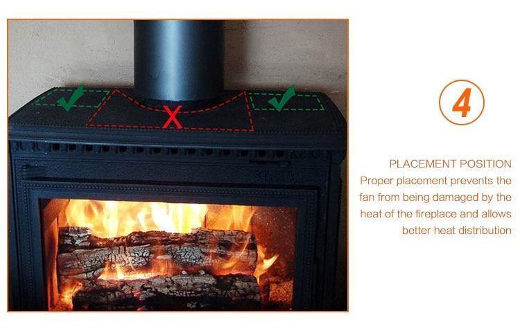 3-Blade Black Thermal Power Furnace Fan Evenly Distributed Heat Wood / Log Burner / Fireplace Harmless Fireplace Fan