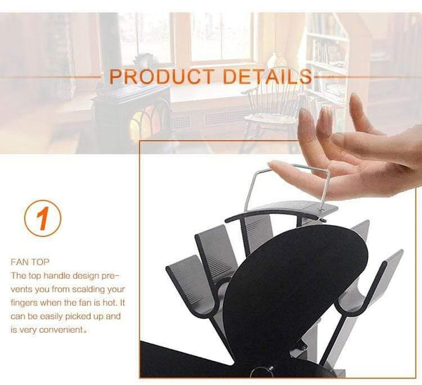 3-Blade Black Thermal Power Furnace Fan Evenly Distributed Heat Wood / Log Burner / Fireplace Harmless Fireplace Fan