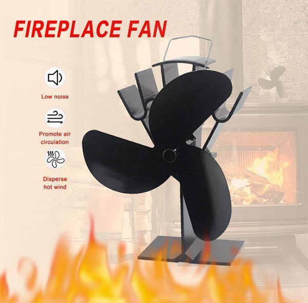 3-Blade Black Thermal Power Furnace Fan Evenly Distributed Heat Wood / Log Burner / Fireplace Harmless Fireplace Fan